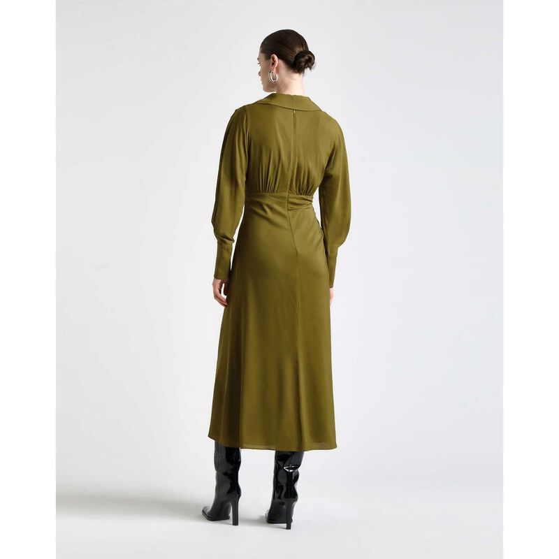 Cue Olive Long Sleeve Ruched Midi Dress image number 1